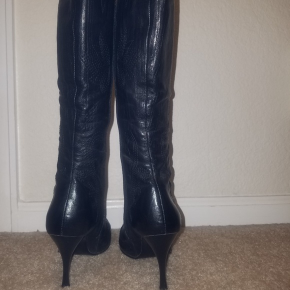 Genuine leather black Embroidered boots Stilettos - Picture 3 of 4